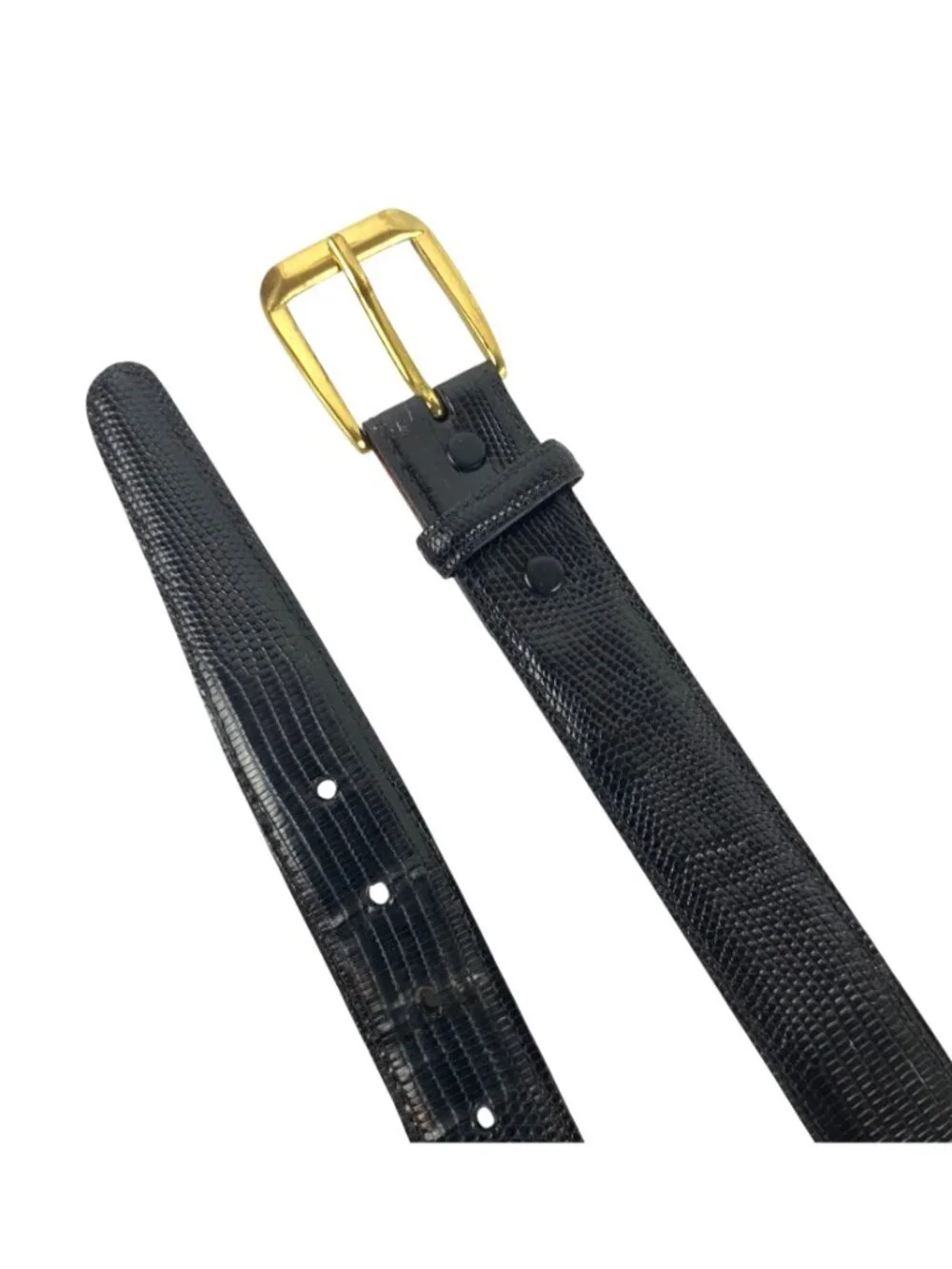 Torino Mens Black Lizard Dress Belt Solid Brass Buckle Size 34 Made In USA